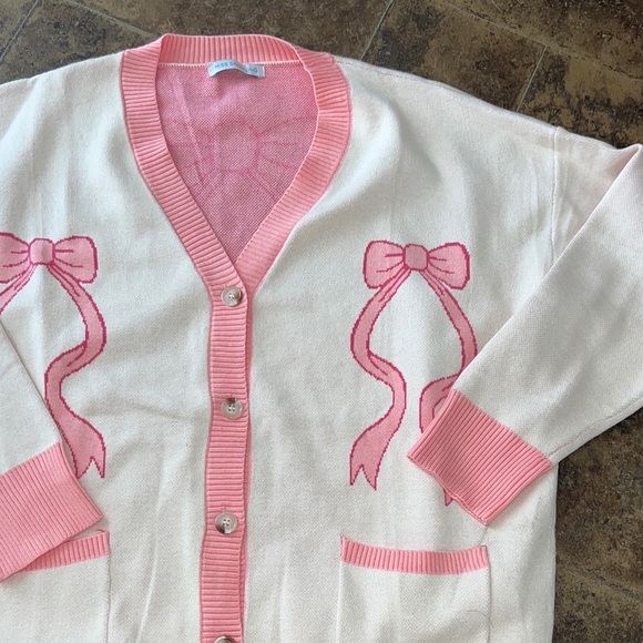 MISS sparkling - PINK BOWS CARDIGAN Medium NWOT - Picture 4 of 9
